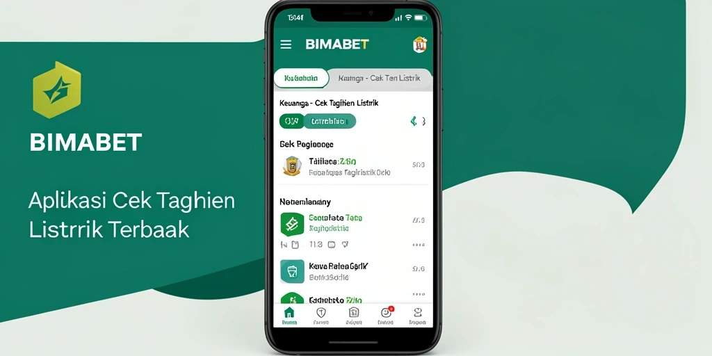 Screenshot aplikasi BIMABET menampilkan fitur cek tagihan listrik.