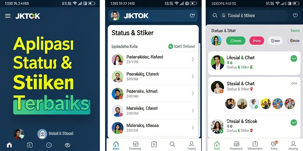 Tampilan antarmuka JKTOK yang menarik dengan berbagai stiker dan status.