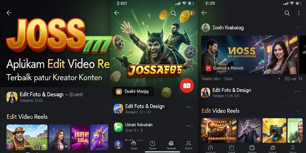 Tampilan antarmuka JOSS777 saat mengedit video Reels.
