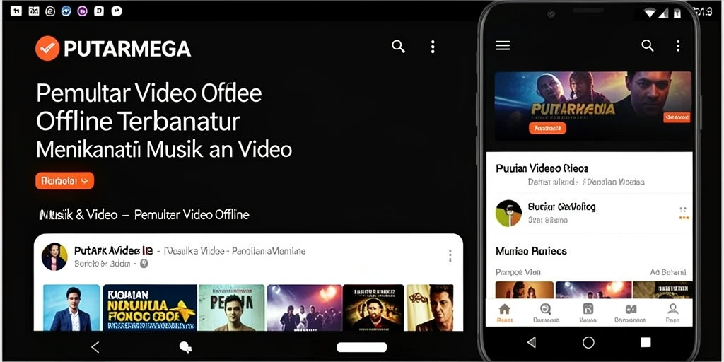 Antarmuka PUTARMEGA dengan berbagai fitur Pemutar Video Offline.
