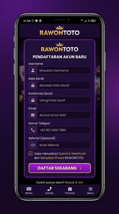 Panduan Registrasi Akun Baru rawontoto untuk Android